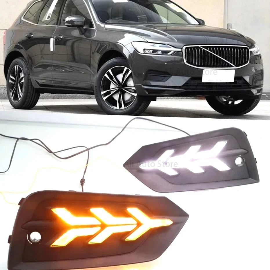 

2PCS Car LED Daytime Running Light For Volvo XC60 2018 2019 2020 Flowing Turn Signal Function 12V DRL Fog Lamp cover