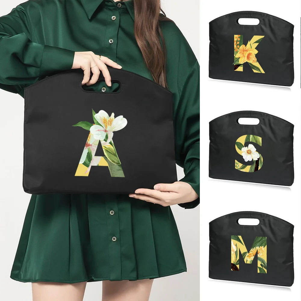 Fashion Business Large Capacity Work Commuting Handbag Floral Letter Print Conference Document Storage Handheld Briefcase