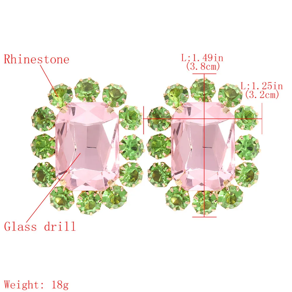 Creative Crystal Big Oval Square Round Stud Earrings Party Jewelry for Women Luxury Rhinestone Geometric Wedding Stud Earrings