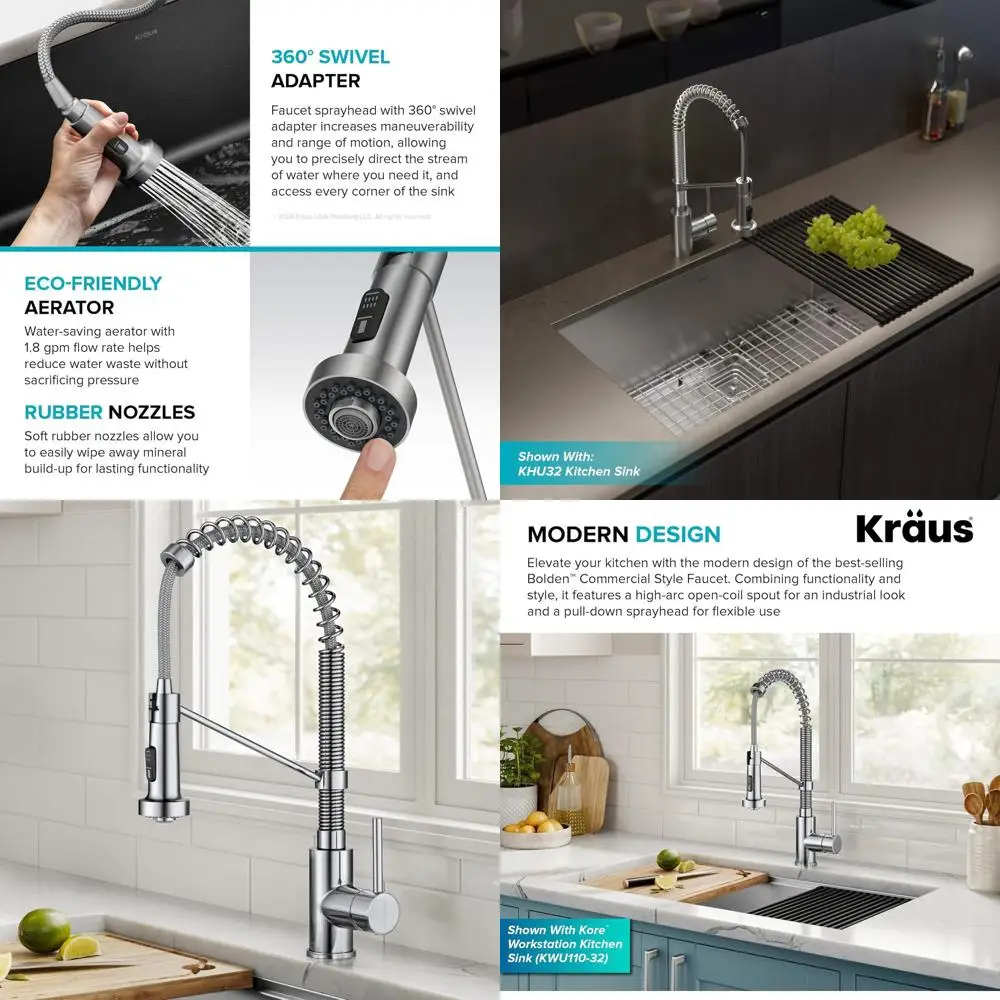 크롬 싱글 핸들 풀다운 주방 수전, 볼든 상업용 스타일 2, KPF-1610CH (1팩)
