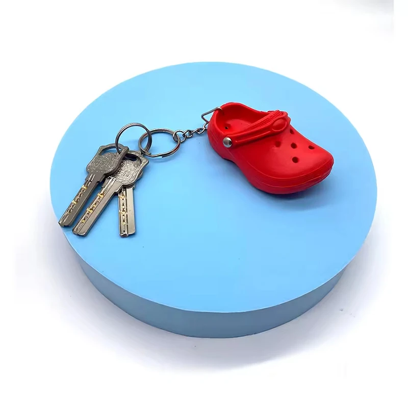 50Pcs Trendy Mini Hole Clog Key Ring Tiny Slipper Shape Backpack Bag Decor Accessory