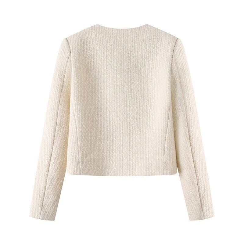 

Fashion Leisure Short Outwear Female New Long Sleeves Tops Coat Spring Autumn Ladies Round Neck Solid Color Jacket Retro Women