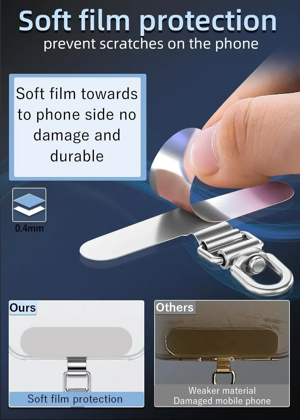 Stainless Steel Phone Lanyard Patch 360° Thin Metal Phone Tether Tab Cellphone Hanging Cord Clip Replacement Lanyard Strap Patch