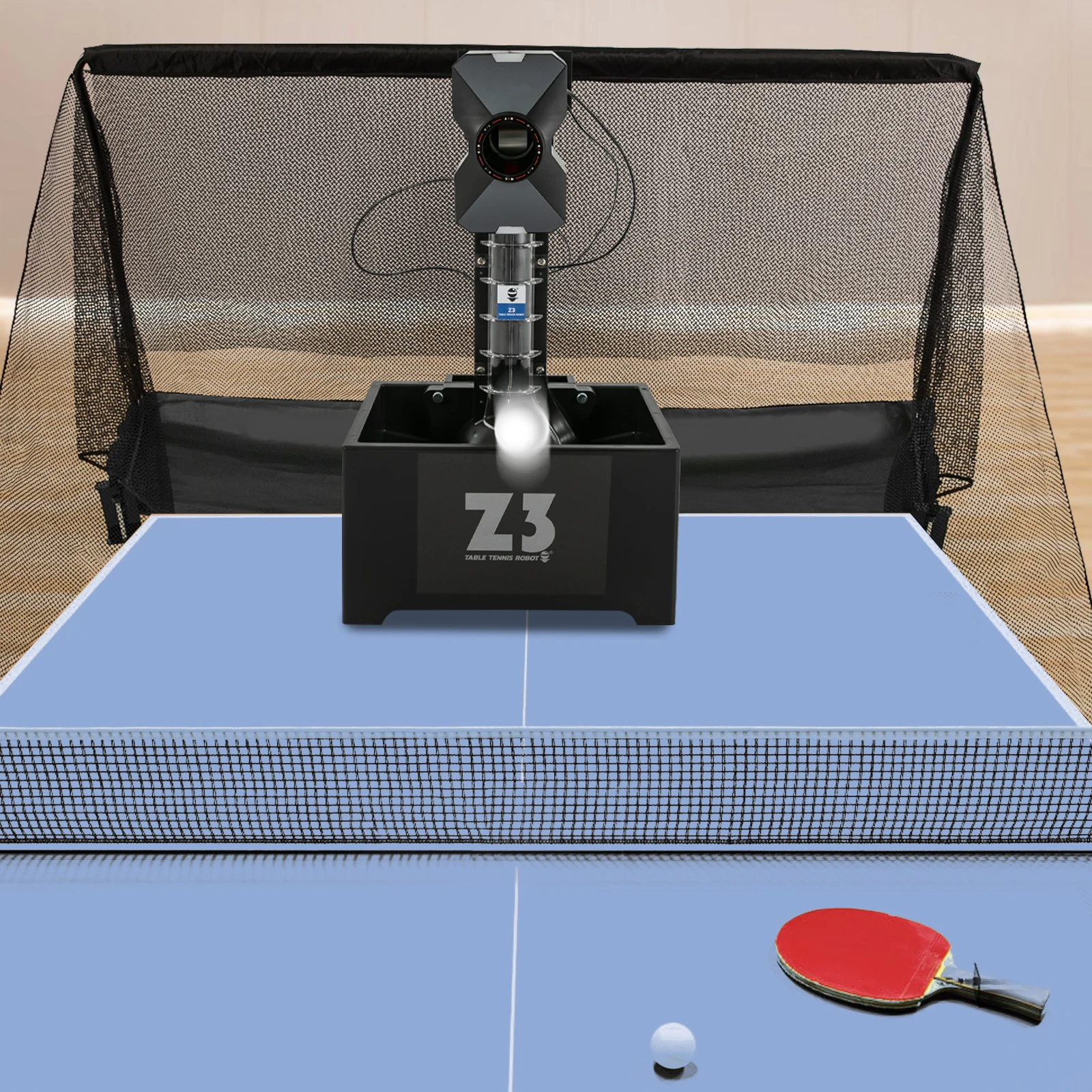 Mesin Bola Ping Pong Otomatis 10 Mode Mesin Pitching Robot Tenis Meja Remote Control dengan Jaring + 100 Bola ABS + Pemetik Bola