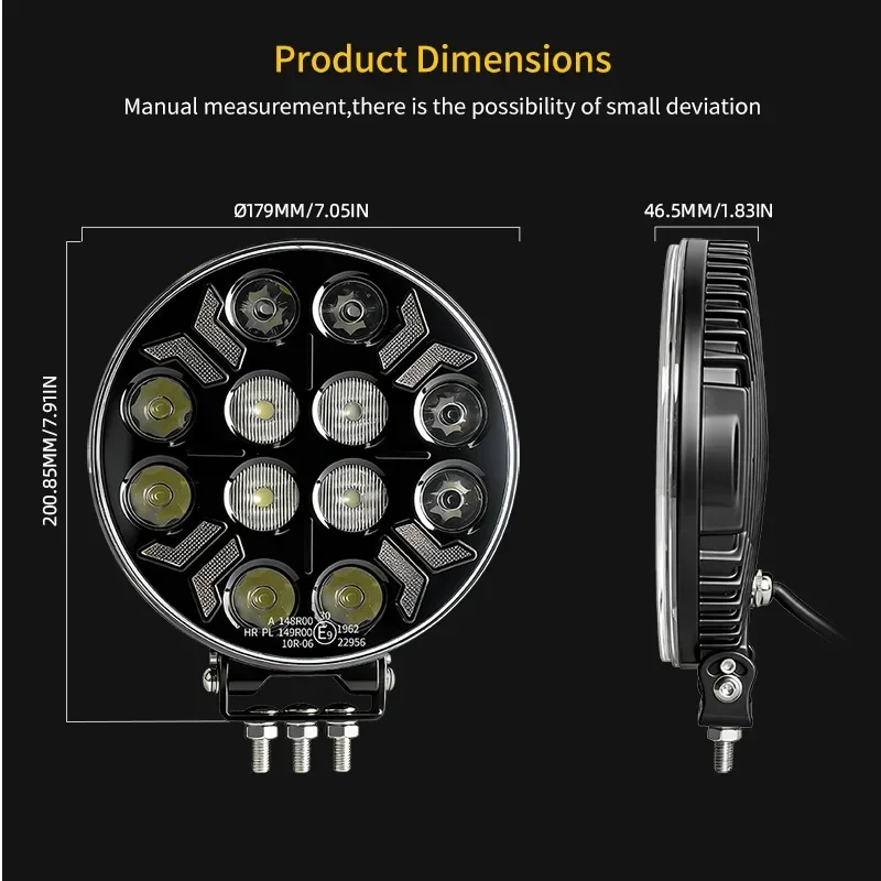 HAOLIDE 7inch/9inch Led Truck Work Light  E9 Dual Color DRL Strobe Flashing Hi/Lo Beam for off-road use Truck Actros eActros 400