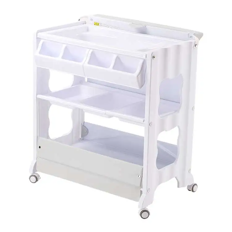 Folding 4 wheels portable high standing baby changing table with bath tub