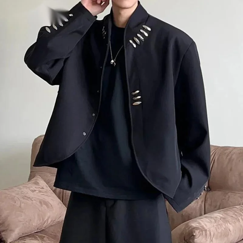 Stand Collar Men Blazer Deconstructed Shoulder Padded Design Loose Autumn New Trend Casual Men's Suit Jacket ZCDR56