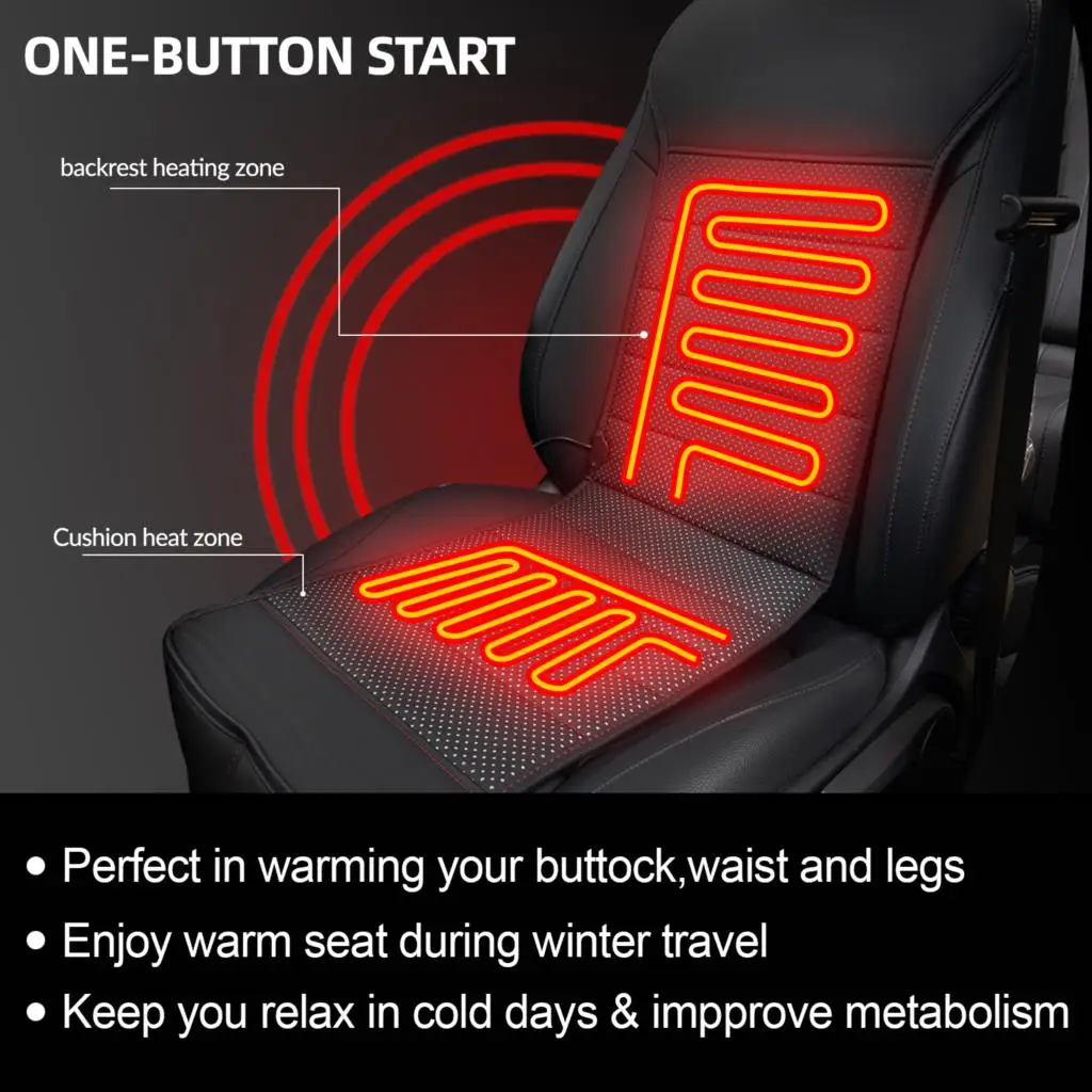 PU Leather Heated Car Seat Cover Cushion W/ Integrated Remote 12V 24V Universal Heater Warmer Cold Winter Pad Black Protector