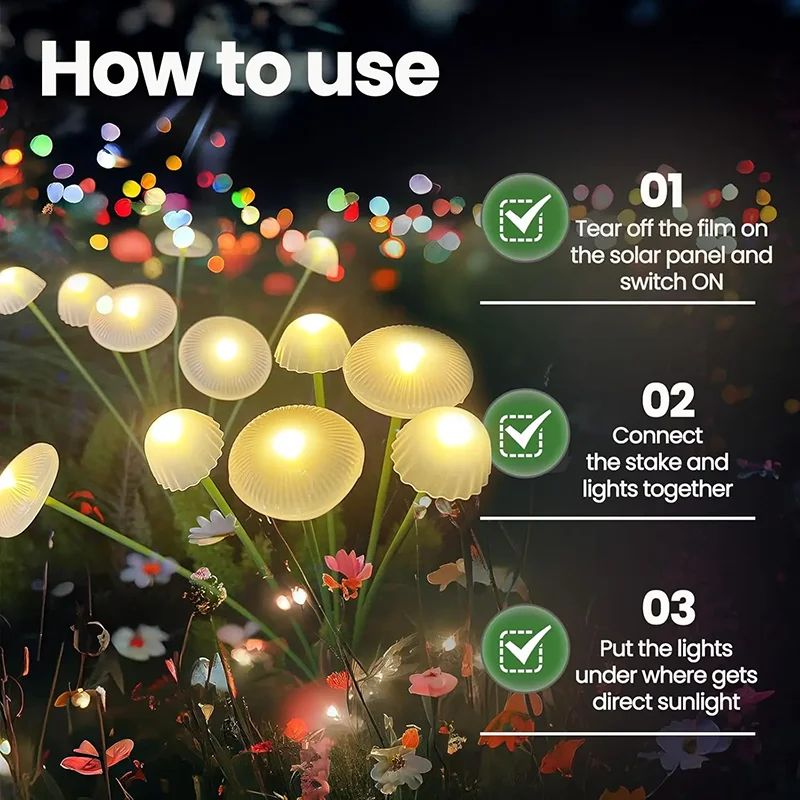 Solar-Gartenleuchten mit Dual-Modus LED, wasserdichte Solar-Pilzlichter für Garten, Terrasse und Wege – Quallen-Design für stimmungsvolle Gartenambiente – Detail 9