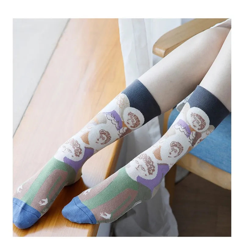 French Oil Paiting Women Socks Cotton Fashion Casual Abstract Harajuku Street Hip Hop Girls Funny Skateboard Colorful Happy Sox