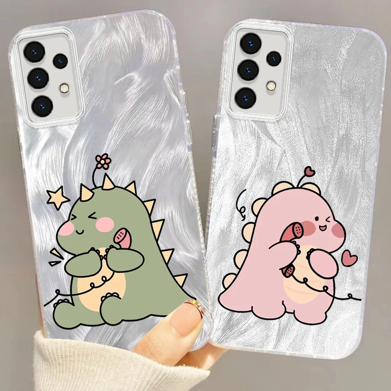 

Dinosaur Cartoon Cute Lovers For Samsung A73 A72 A71 A55 A54 A53 A52 A51 A35 A34 A32 A13 A12 A05 A04 5G Feather Yarn Soft