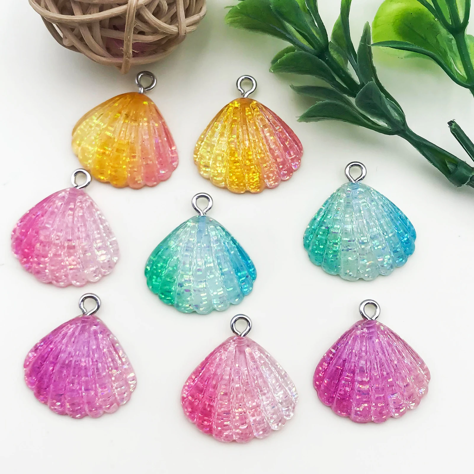 6/8Pcs Sequins Transparent Shells Cute Pendant Resin Seashell Charms for DIY Accessories For Making Jewelry Necklace Bracelet