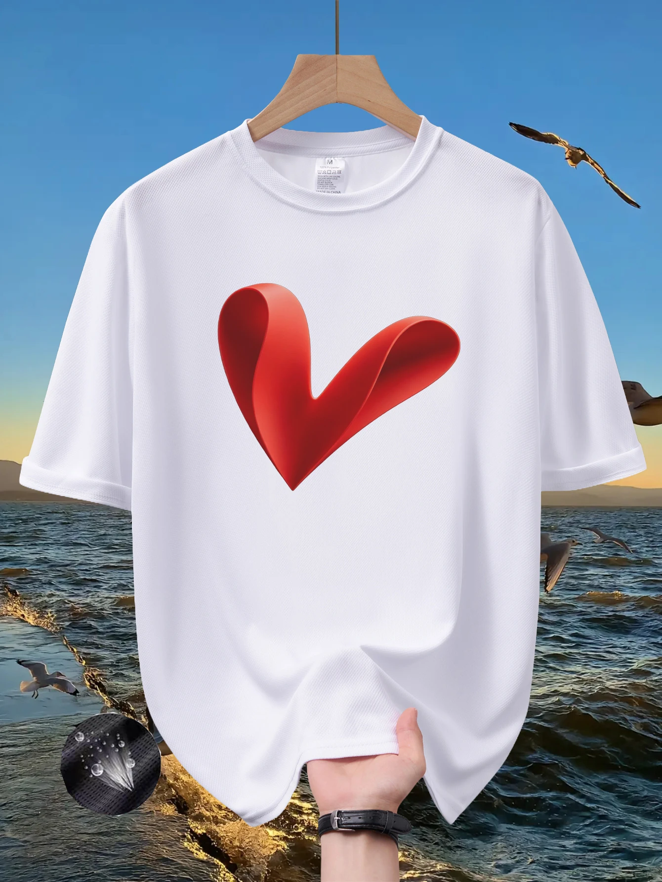Quick Dry Red Heart Print T Shirts For Men Minimalist Love Shape Short Sleeve Tees Summer Street O-Neck Tops
