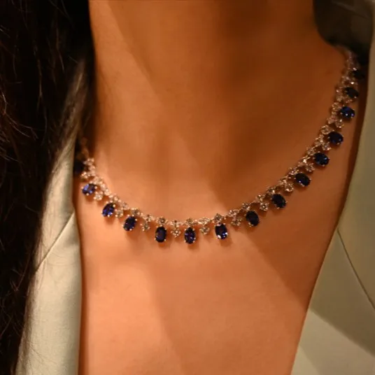 

Ожерелье из серебра 925 пробы с синим сапфиром и рубином, 32 карата, комплект драгоценных камней, ювелирные изделия из культивированного мульти-драгоценного камня в подарок