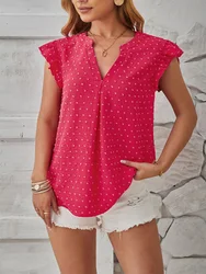 Rose V-Neck Sleeveless T-Shirt Women's Solid Polka Dot Vest Office Lady Summer Elegant Tank Tops