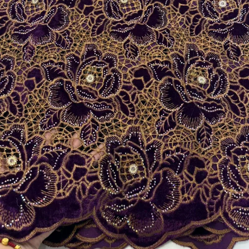 

Luxury Gold Cord Lace Fabric Hollow Floral Embroidery Velvet Applique Lace Fabric For Wedding Dress Party Gown Evening Sewing