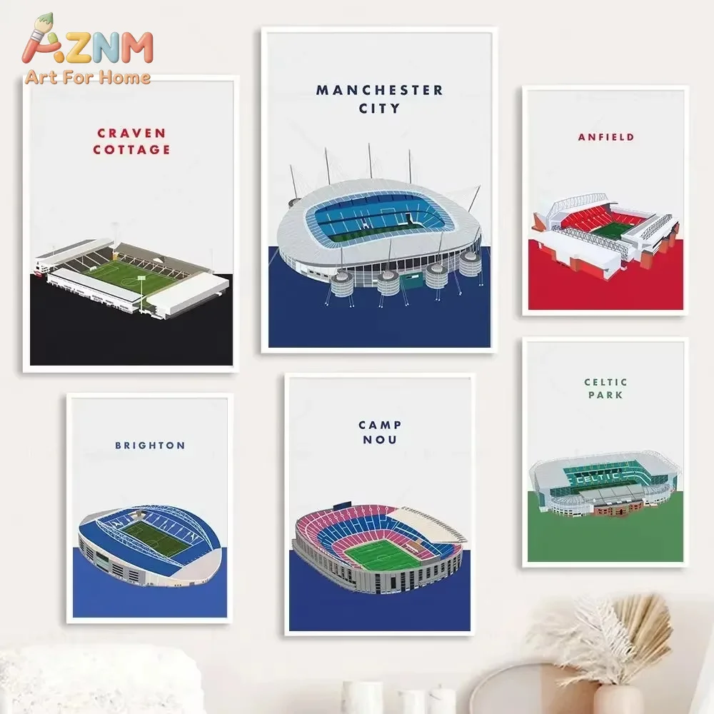 AZNM Minimalist Football Stadium Canvas Wall Art Anfield Camp Nou Manchester City Soccer Ground Sports Fan Unframed Canvas Poste