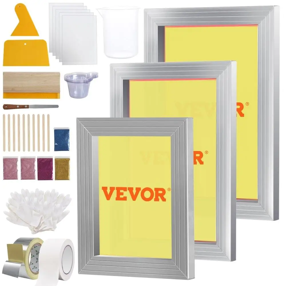 

Screen Printing Kit 3-Piece Aluminum Frames 5 Glitter Colors Screen Printing Frames for diy T-Shirt Printing Kit with 110 Count