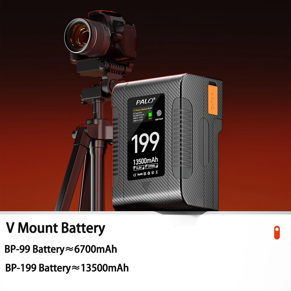 

V Mount Battery 199 V Lock Mount Portable USB-C PD65W BP-199 Battery for Camcorder Broadcast Video Light Camera Phones Laptop