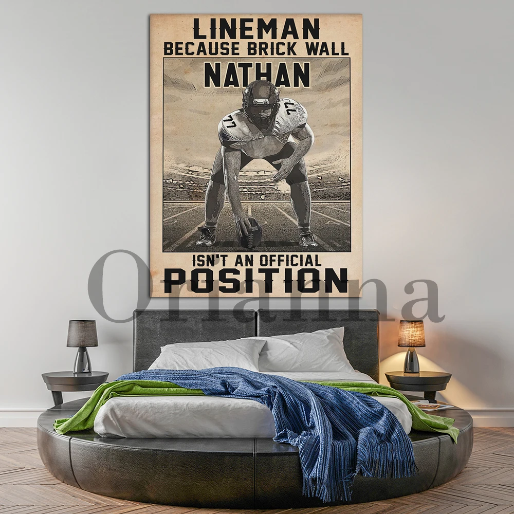 American Football Lineman Because Brick Wall Isn’T An Official Position Poster Or Canvas, Lineman Football Wall Art For Boy Gift