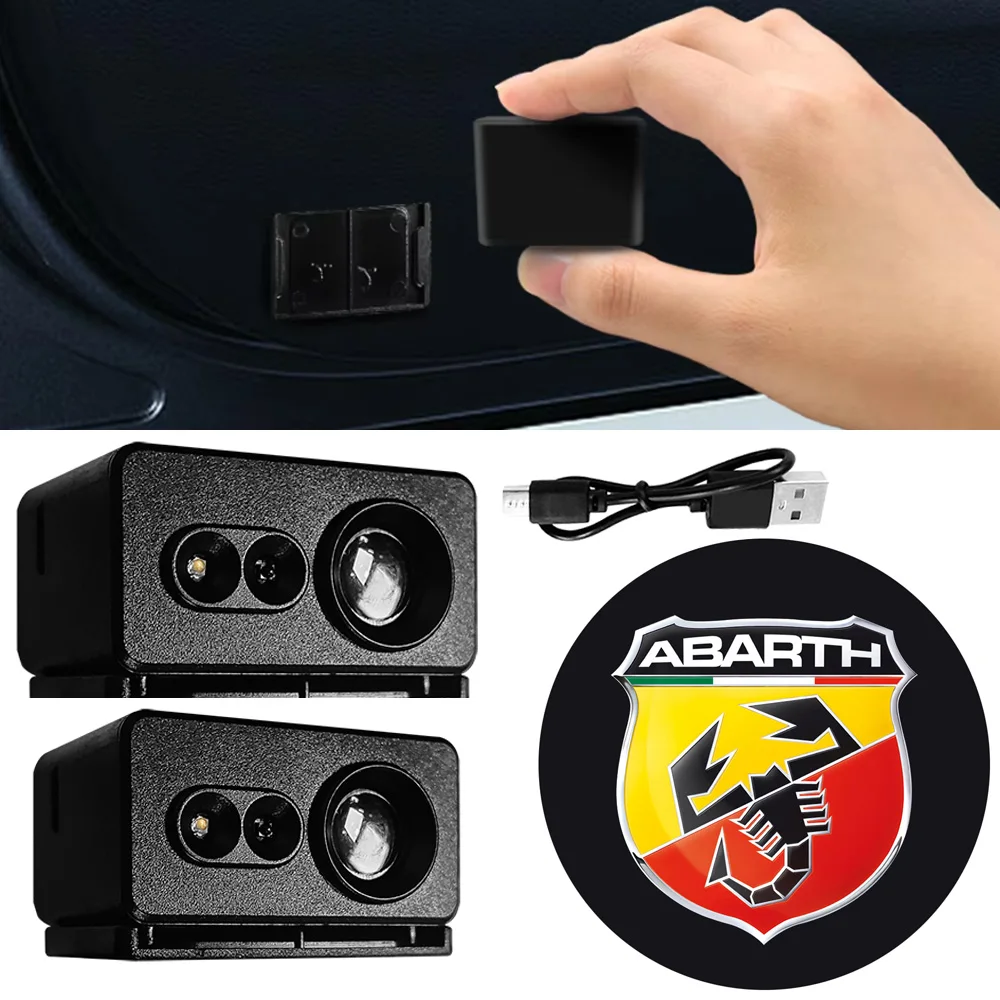 Luz de puerta recargable con logotipo ABARTH, luz de bienvenida USB ABARTH, lámpara de cortesía para ABARTH1000 SP 124 125 500 600 595 695