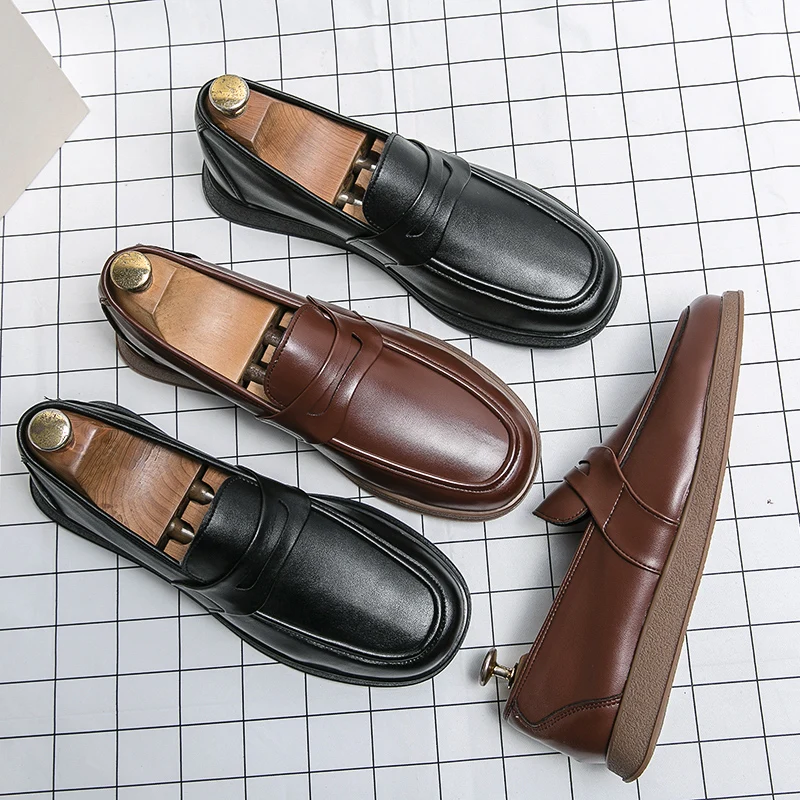 Mocasines informales de cuero para hombre, zapatos cómodos de fondo suave, de negocios, sin cordones, para conducir, planos, para caminar al aire libre