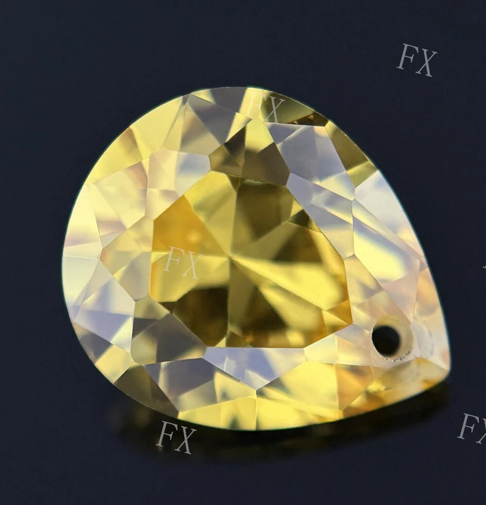 Single Hole Pear cut Bead 4x6~10x12mm Golden Yellow  Loose CZ  Cubic Zirconia Gemstone For Jewelry  earing  DIY  drop shape