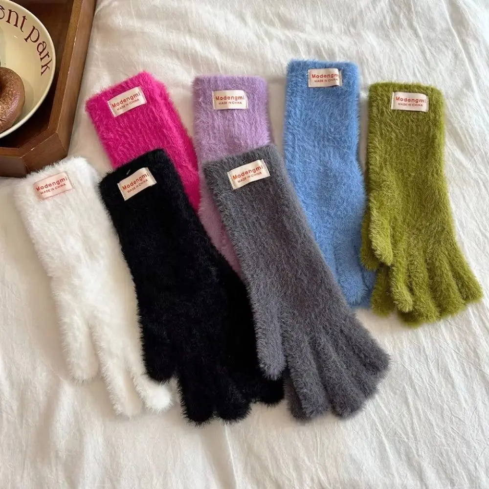 Korean Warm Winter Gloves Mink Fleece Soft Thick Knitted Gloves Full Finger Gloves Christmas Gift