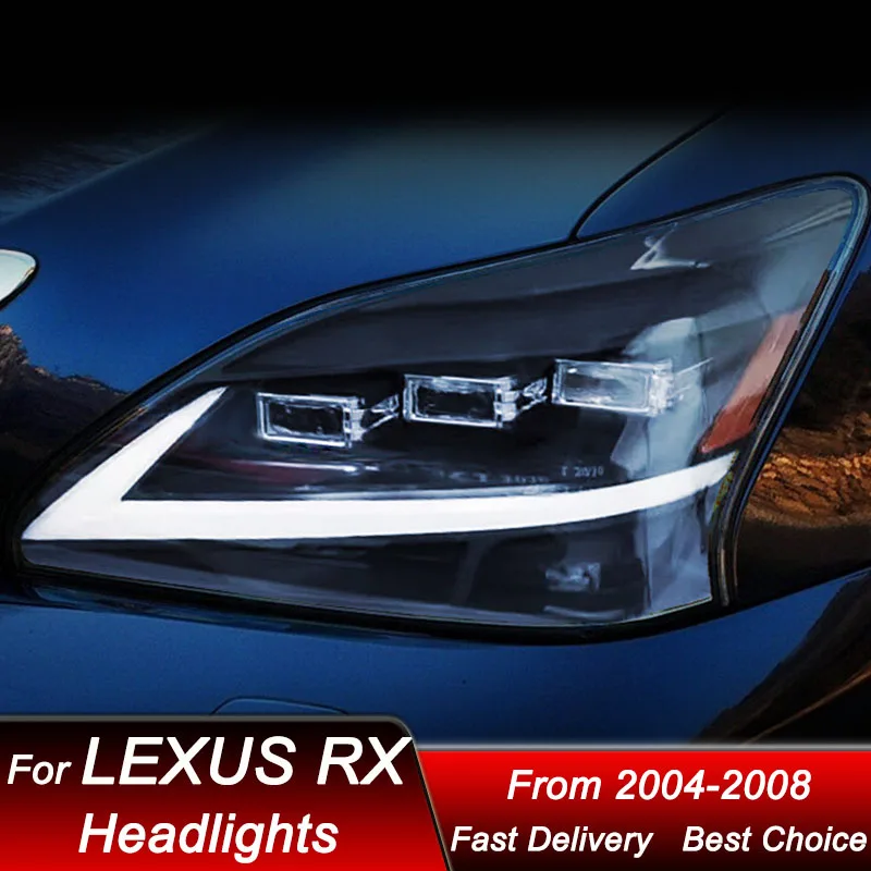 المصابيح الأمامية لتصفيف السيارة البوب لكزس RX RX350 2004-2008 مجموعة LED كاملة جديدة ترقية عالية التكوين ملحقات عدسة العرض