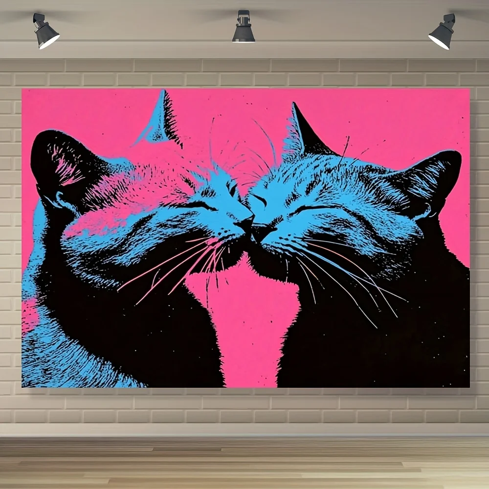 VIKAMA Double Cat Affection Art Wandteppich, Wohnzimmer, Sofa, Hintergrund, Wandbehang, Schlafzimmer, Kopfteil, Dekor, warmer Raumakzent