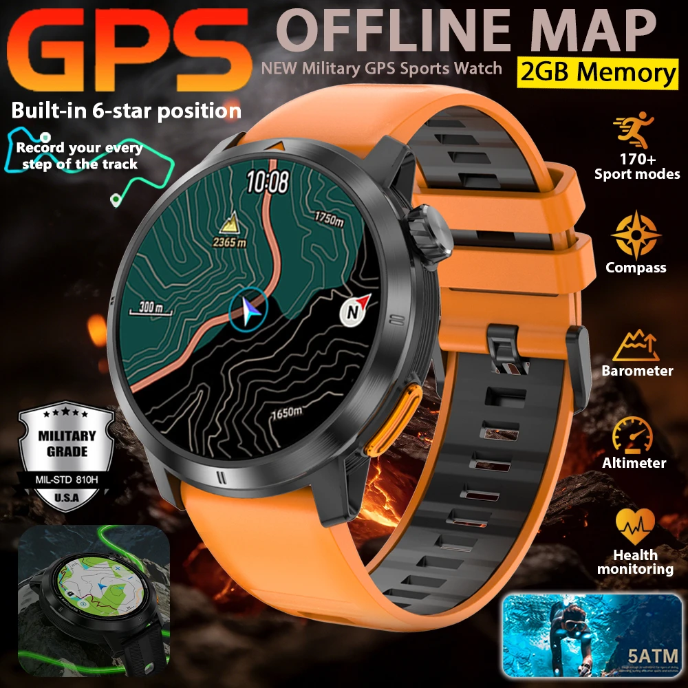 

Смарт-часы для мужчин 2026 года: GPS, компас, водонепроницаемость 5ATM, Bluetooth-звонки, HD AMOLED-экран, фитнес-трекер