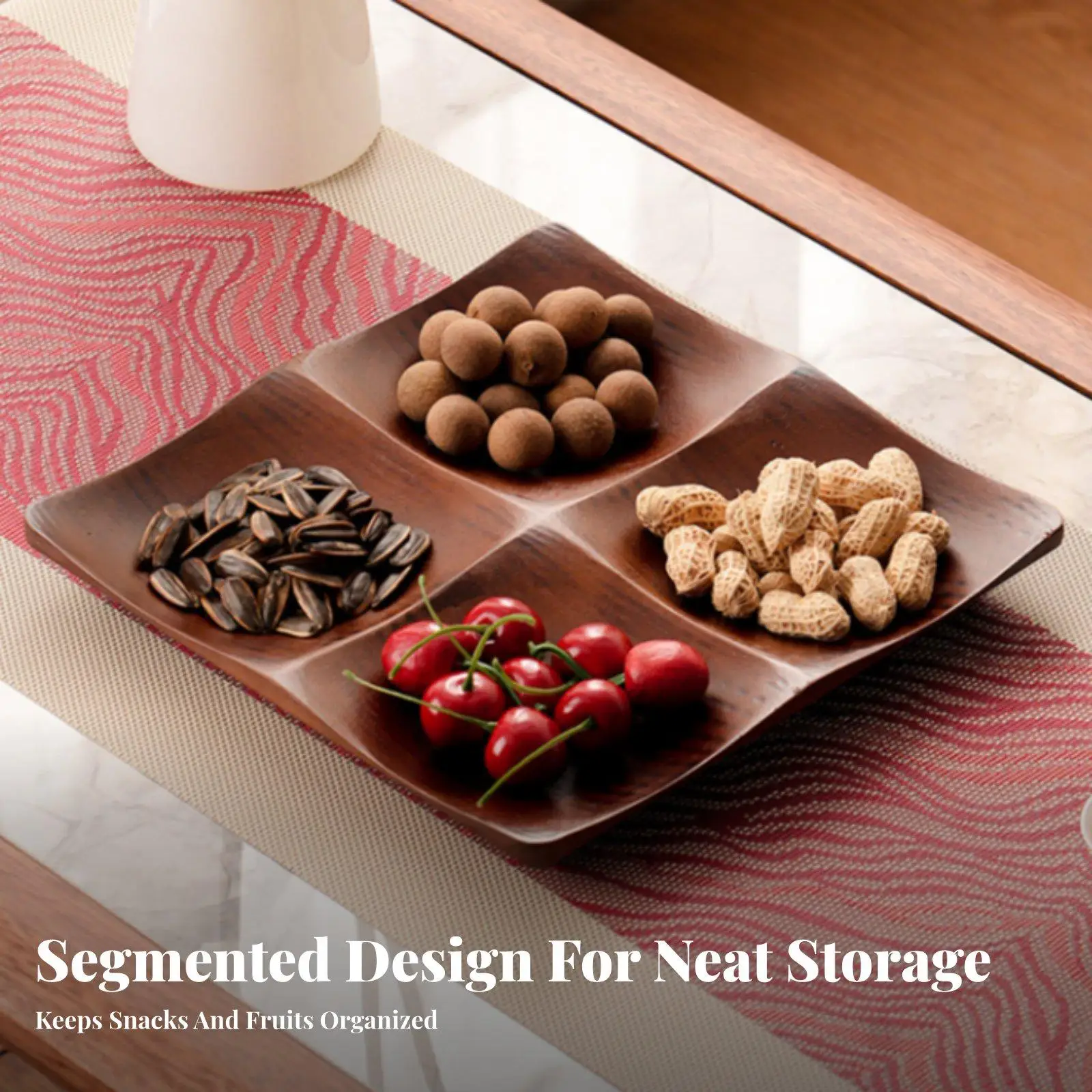 Plateau à en-cas rétro en bois massif, multi-compartiments, pour servir des bonbons, pour table basse, décoration intérieure de luxe