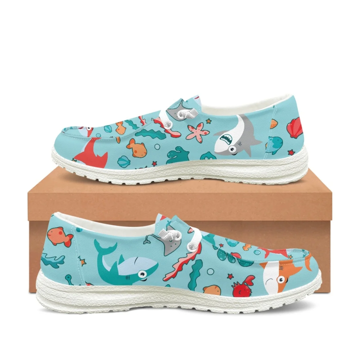 INSTANTARTS Animais Marinhos Bonito Impressão Dos Desenhos Animados das Mulheres Casuais Sapatos Baixos Leve Slip-on Mocassins dos homens Respirável Sapatos de Condução