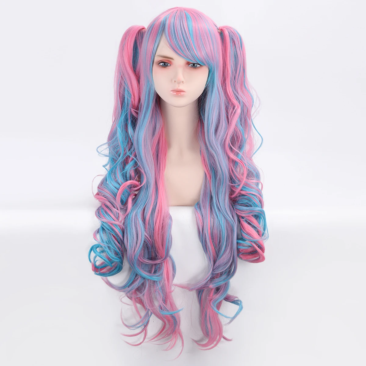 

Cosplay anime synthetic wig Lolita cute lolita loli twin tails tiger mouth clip long curly hair fake fur