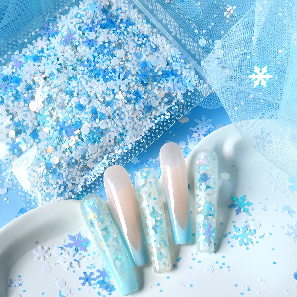 5g Blue Snowflake Glitter For Epoxy Resin Filling Winter Snowflake Hexagon Sequin Resin Fillers Christmas Gifts Keychains DIY