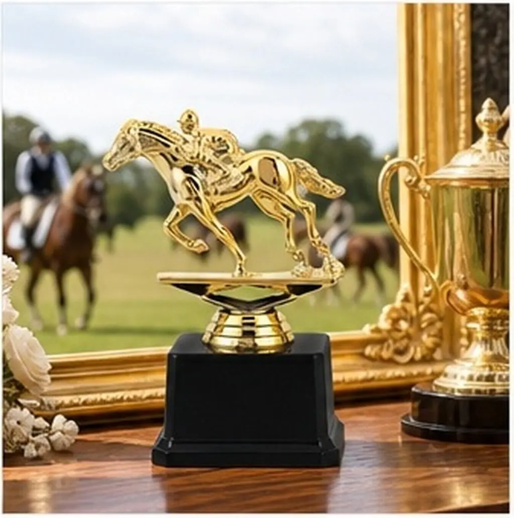 Horse Racing Trophy Cup Golden Base with Horse Riding Statue Sleek Plastic Equestrian Championship Award Keepsake