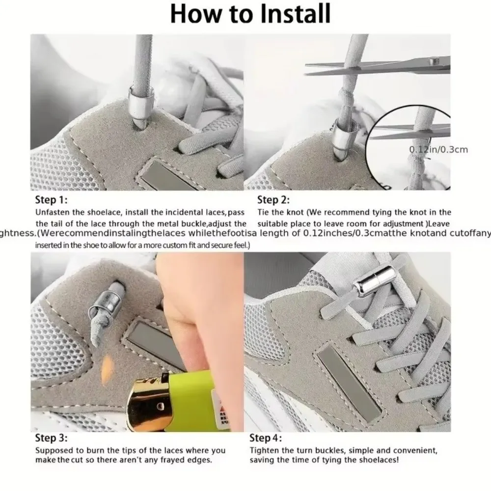 Easy Wear Semicircle No Tie Shoelaces Metal Lock Elastic Lazy Laces Adjustable One Size Fits All Shoe Laces Shoes Accessories