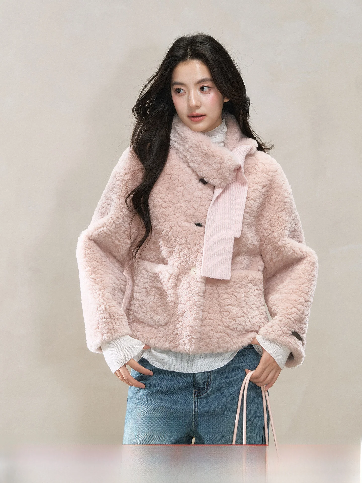 

Adorable Wild Berries Pink Casual ort Jaet Women's Faionable Beautiful Top Winter New Arrival Commute Sle Loose Fit