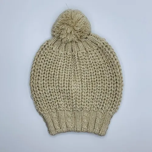 The Shirret Beige Wide Mesh Pompon Beanie