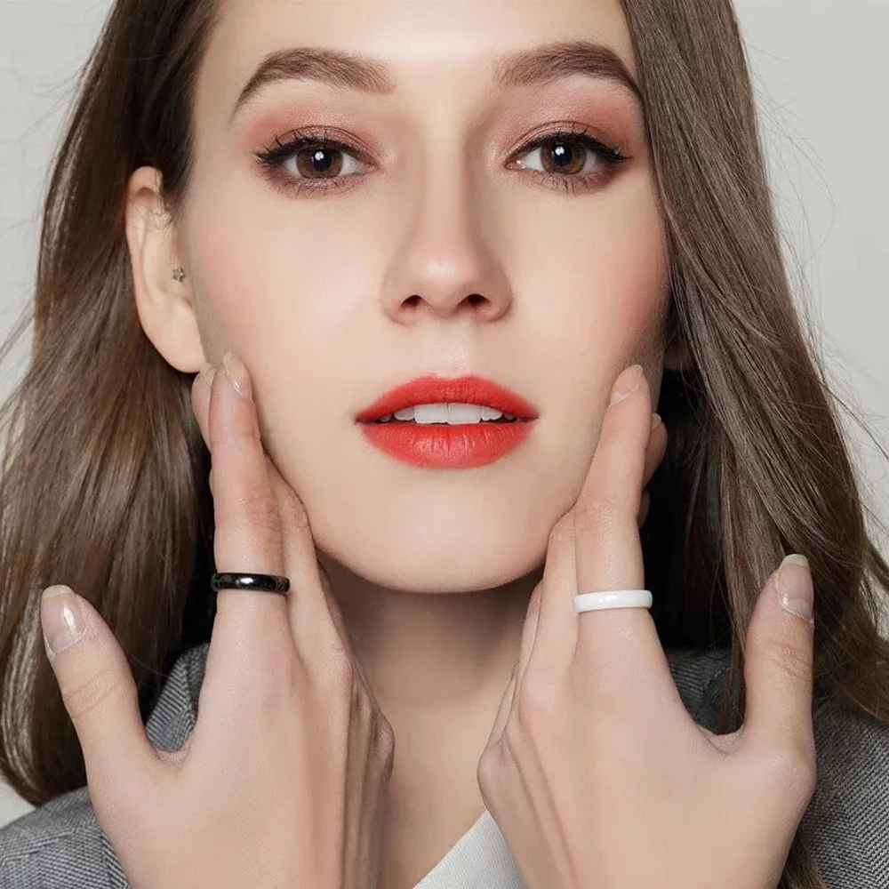 3 مللي متر عرض 6/7/8/9/10 منحني السلس خاتم من السيراميك أسود أزرق وردي أبيض اللون الرجال النساء فنجر المجوهرات بالجملة قطرة الشحن #2