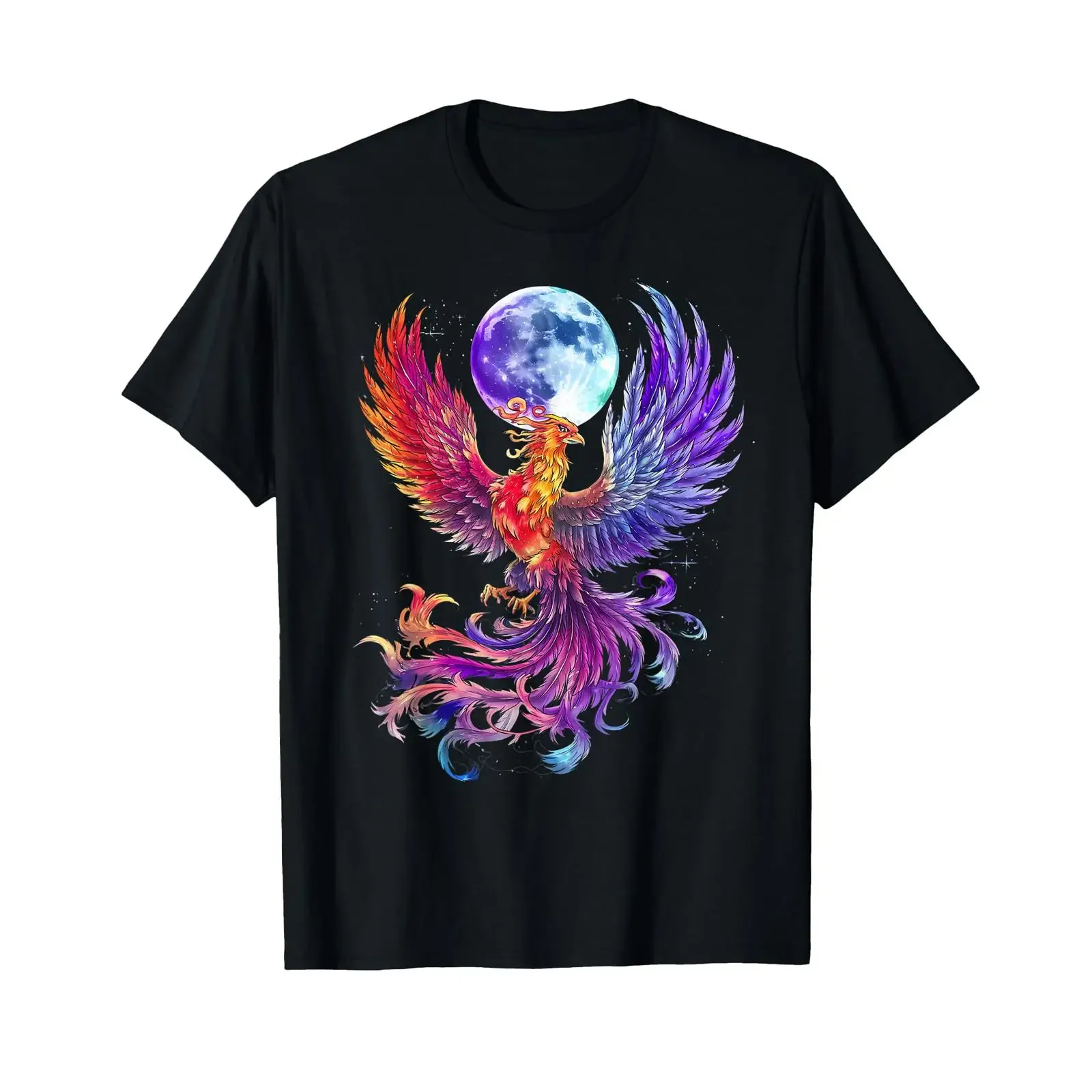Phoenix Full Moon Bird Mythical Rejuvenation T Shirt vintage Washed Stretched fashion Comfortable graphic Soft homme streetwear