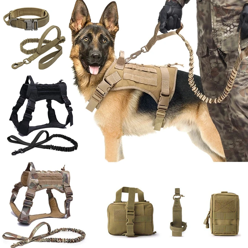 K9 Pet Tactical Military Vest Outdoor Training Vest Dog Harness and Leash Set With Collar for Medium Large Dogs German Shepherd