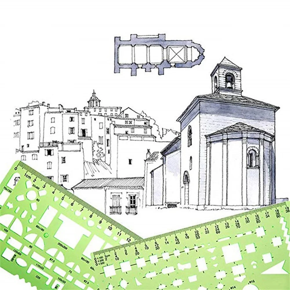 11 szt. Szablonów rysunków linijki uczą się praktycznego pomiaru wielofunkcyjnego zestawu szablonów matematycznych do geometrii