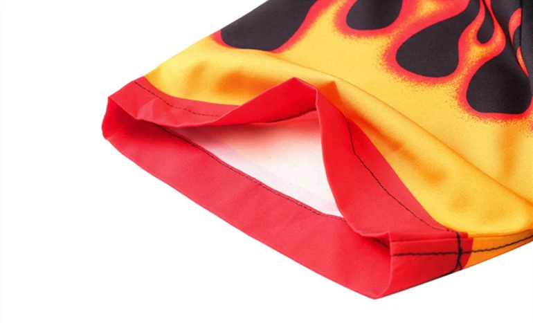 New Men's Shirts Red Flame Print Loose Hip Hop Party Club Summer Harajuku Breathable Button Men tshirt Casual