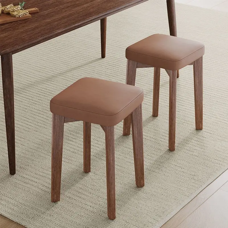 Modern Dining Stool Set - Solid Wood Upholstered Seat, Stackable Study Chair & Wear- Resistant Tech Fabric Bench for Home Cafe