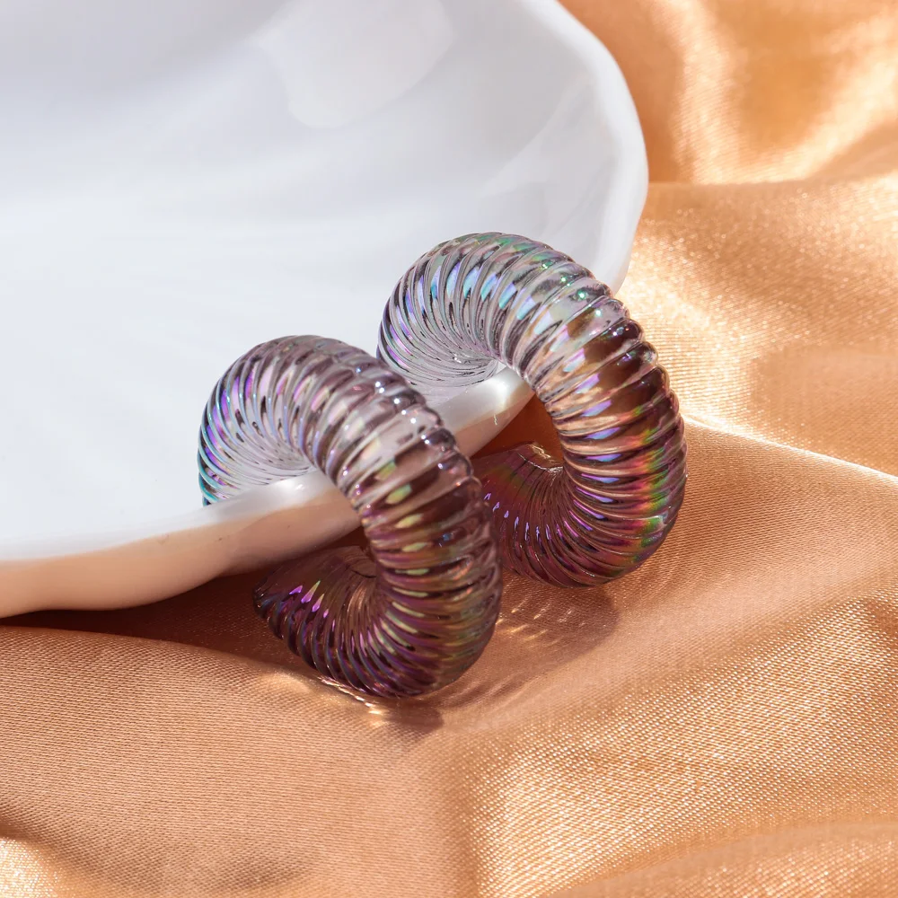 Trend Acrylic Iridescent C-Shape Ear Clip for Women Laser Circle Cartilage Clamp Earrings 2024 Jewelry