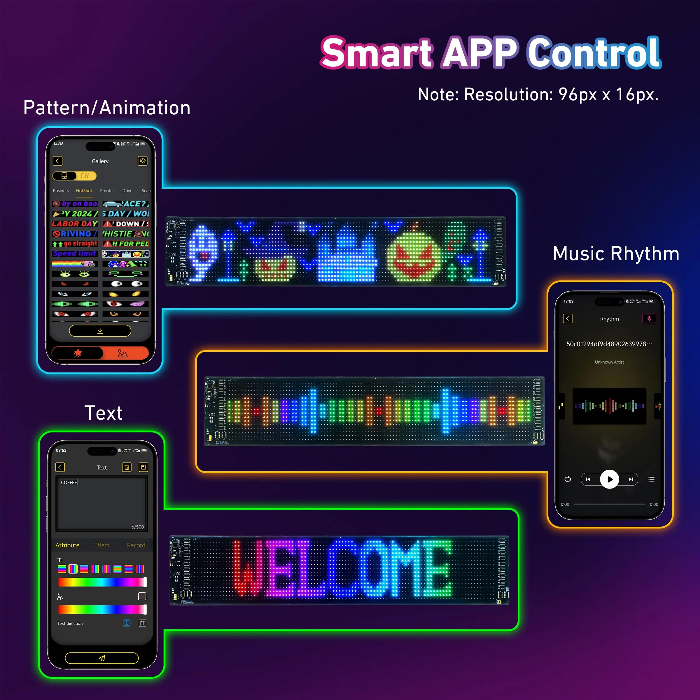 Programmable Scrolling LED Sign App for Advertising & DIY Use 23"x5" Devil Eyes Light for Car 5V LED Sign for Shop Bar Party