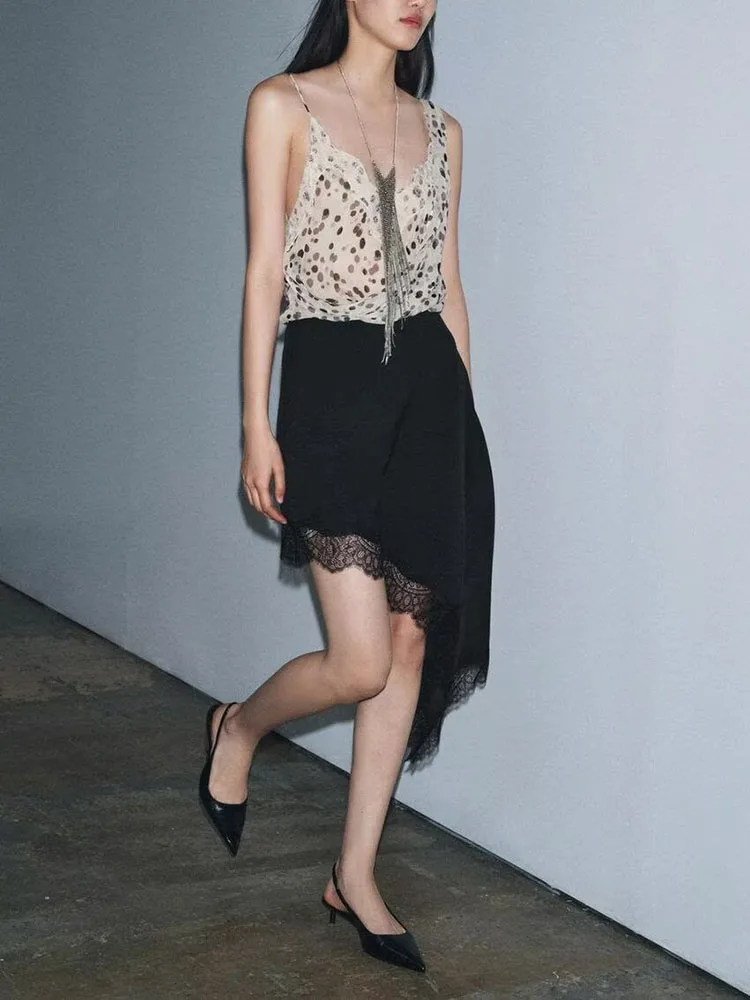

High-End Asymmetric Lace Skirt Spring Collection Versatile Mid-Waist Design for All Seasons Ele Ethnic Faion