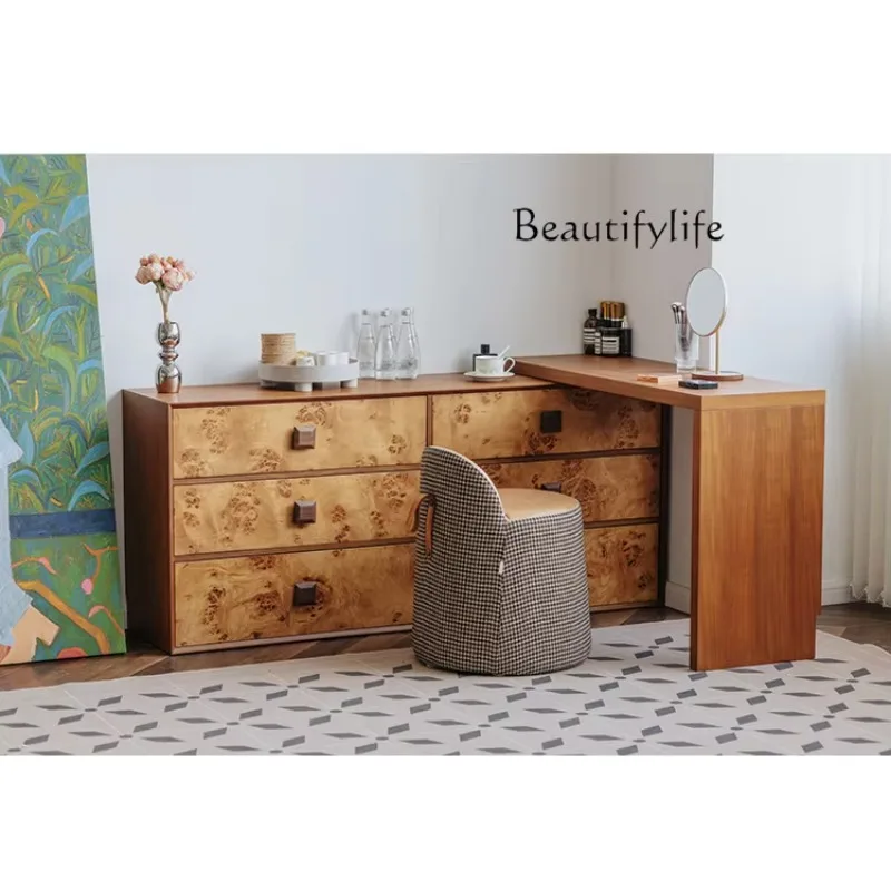 Tt Medieval Style Tree Tumor Pattern Dresser Six-chest Cabinet Teak Veneer Movable Desktop Bedroom Small Apartment Bedside Cabin