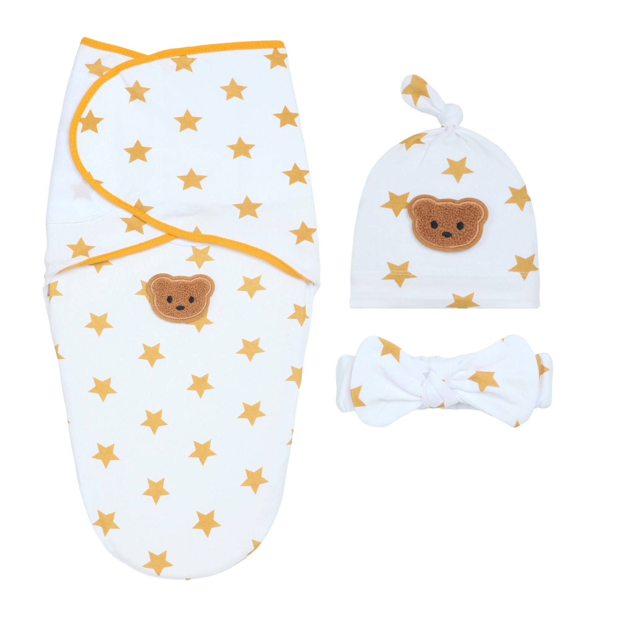 

Soft Breathable Cotton Baby Swaddle Sleep Sack 0-3 Months - Set Swaddle Blanket, Hat & Headband, Calms Startle Reflex